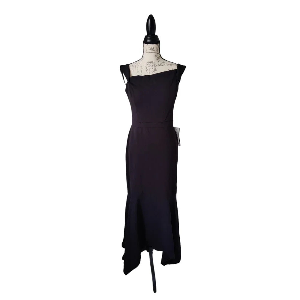 Xscape Black Sleeveless Long Gown Formal Dress‎ Asymmetrical Neckline Size 10